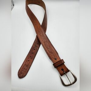 Western Tooled Floral Brown Leather Belt